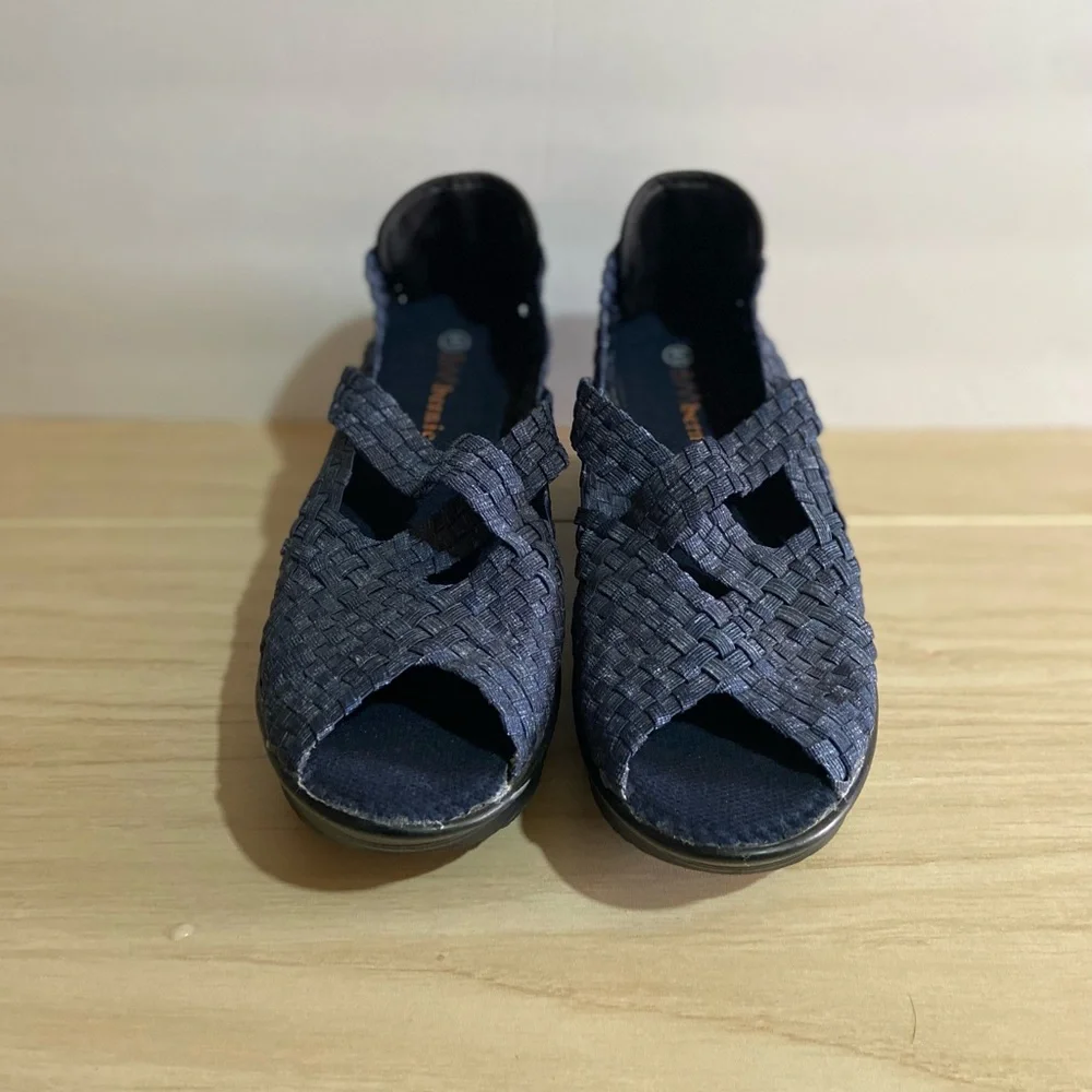Bernie Mev. Wedge Sandals Sz 41 10 Drake Blue Woven Mary Jane Shoes Boho Comfort